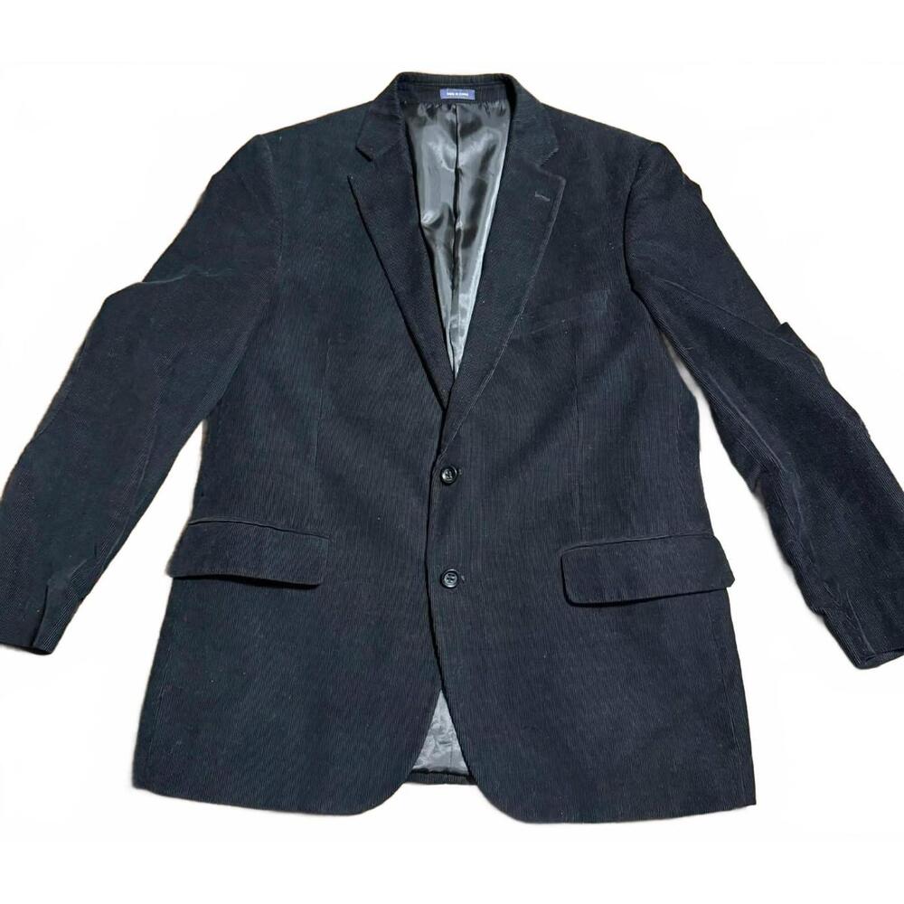 Stafford Men's Black Corduroy Suit Jacket Sport Coat with Elbow Patches 44R EUC